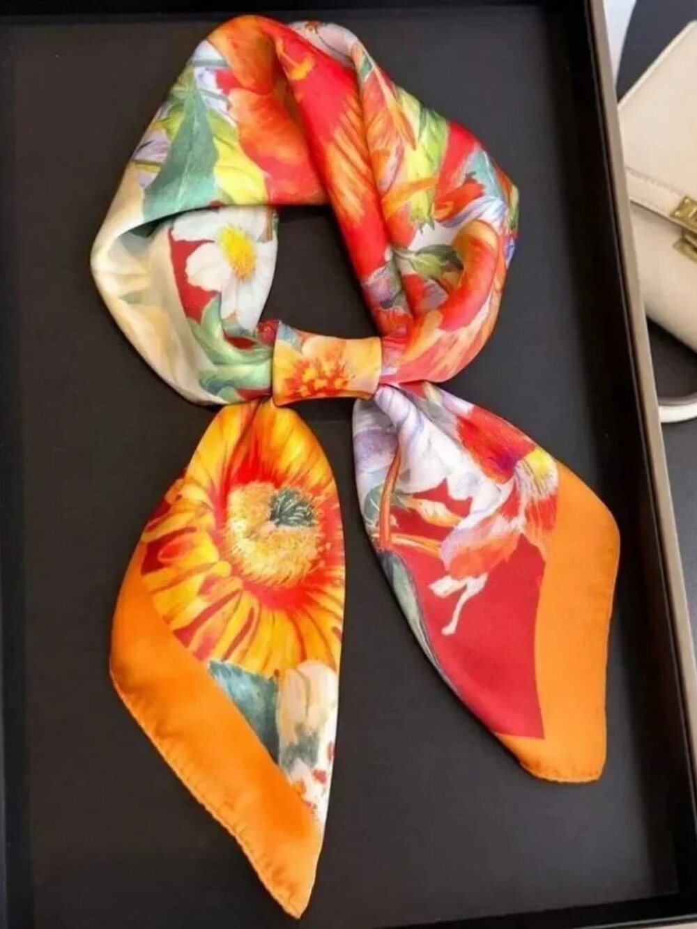 Floral Vibrant Orange and Red scarf S13